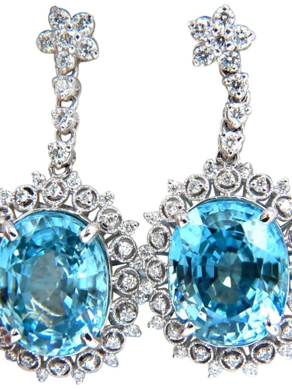 12.46ct Natural Bright vivid indigo blue zircon diamond earrings 14kt*